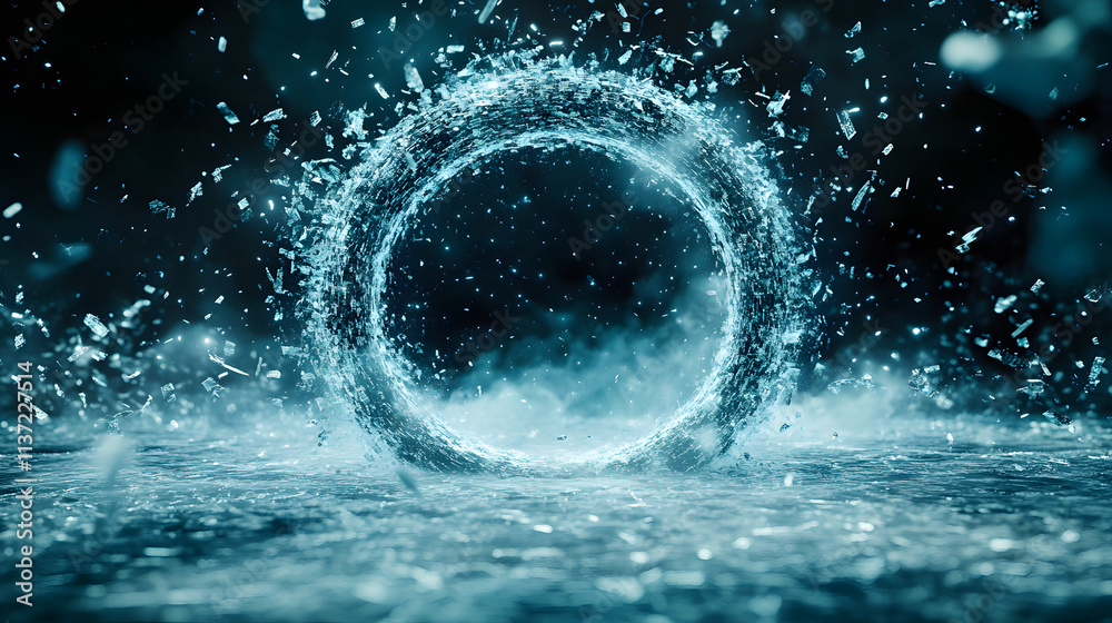 Poster a circular splash of water creates a dynamic scene, capturing the motion and beauty of droplets in a