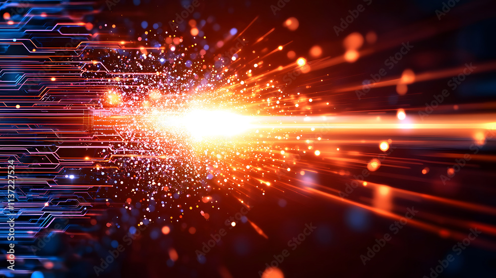 Aufkleber a vibrant explosion of light and particles, illustrating a dynamic fusion of technology and energy i