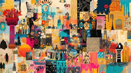 Fototapeta premium Vibrant collage of diverse cultural elements.