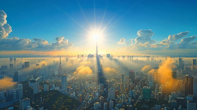 東京の高層ビルと青空の空撮3