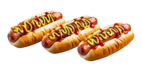 Hot dogs with ketchup and mustard showing american fast food