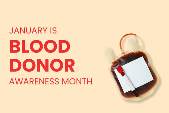 Donation of blood, a package with blood, with a text-call.
