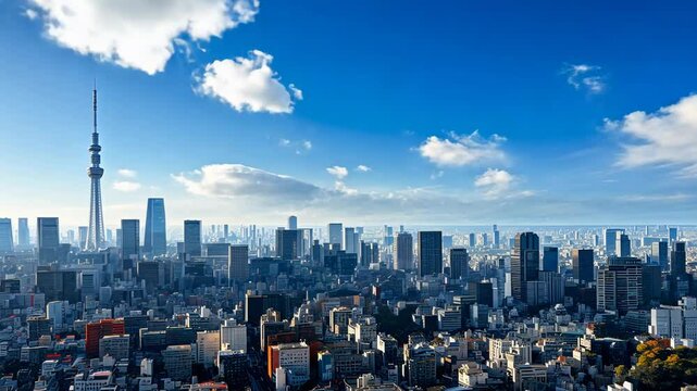 東京の高層ビルと青空の空撮6