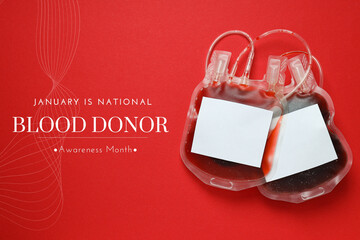 Donation of blood, a package with blood, with a text-call.