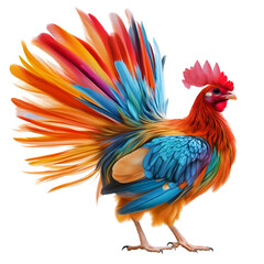 Fototapeta premium Turkey fanning its colorful tail feathers. Isolated on transparent background cutout