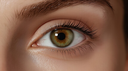 Fototapeta premium Woman's hazel eye with long eyelashes and perfect eyebrow shape looking away