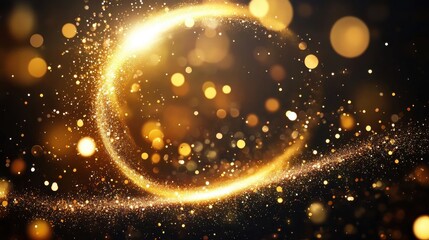 Obraz premium Golden sparkle trail on dark background. Ideal for celebratory designs, adding a luxurious and festive feel to your projects.