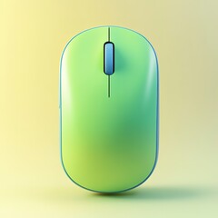 Green computer mouse with a blue button on the top