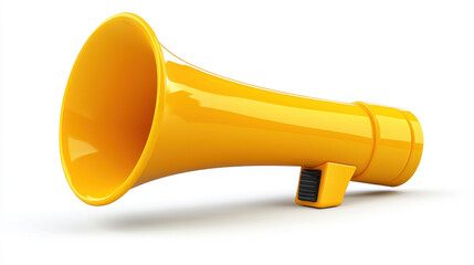 Bright yellow megaphone, ideal for events and announcements, showcasing sleek design and vibrant color. Perfect for grabbing attention and conveying messages effectively