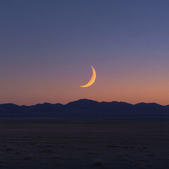Serene Twilight Landscape with Crescent Moon