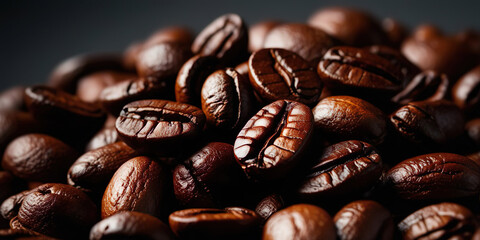 Fototapeta premium Close-up of roasted Arabica coffee beans구운 아라비카 커피 원두 클로즈업