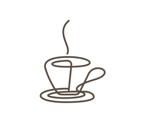 Coffee Cup Drawing Vector Logo,or Continuous Single line cup coffee