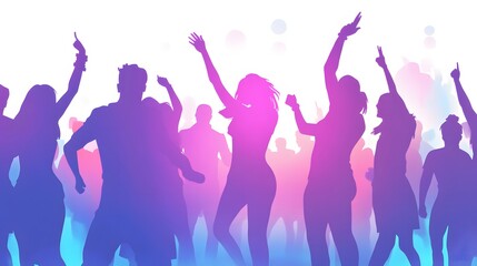 Silhouettes of people dancing at a vibrant party
