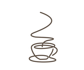Coffee Cup Drawing Vector Logo,or Continuous Single line cup coffee
