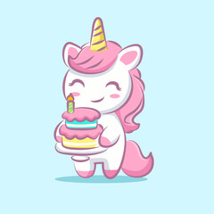 cute cartoon birthday girl unicorn with a ballon  vector for elements, sticker and clipart
