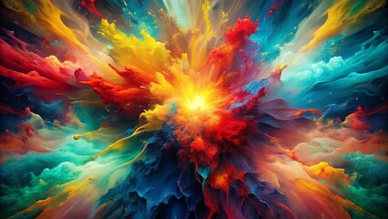 A symphony of colors explodes in a mesmerizing dance of vibrant hues, creating a captivating abstract landscape.