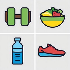 Fototapeta premium Healthy Lifestyle Icons Depict Fitness Nutrition And Hydration