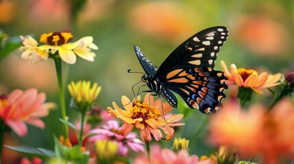 Fototapeta premium A butterfly garden with a variety of colorful flowers attracting butterflies