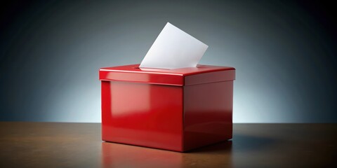 Red ballot box with voting paper on background, voting, election, democracy, ballot, box,backdrop, concept, vote