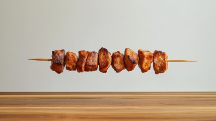 Smoky Kebab Skewer Chunks on Minimalist Background