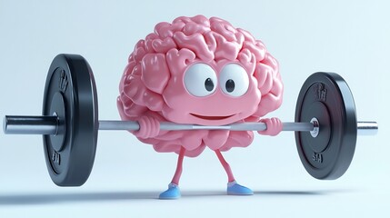 Cartoon Brain Lifting Weights: A Fun Illustration of Brainpower and Fitness