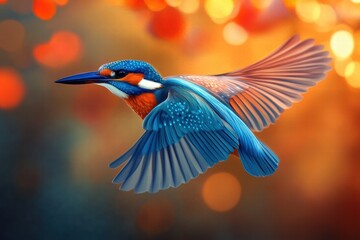 Obraz premium Common Kingfisher in Flight at Sunset