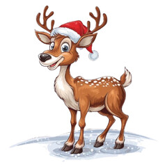 vector illustration of a cartoon Reindeer animation, painted with watercolor, isolated on a white background,