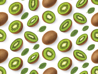 Seamless pattern with kiwi on white background.