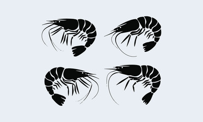 Elegant black and white shrimp vector set for creative design projects, easily editable.