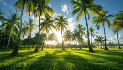 Obraz premium Palm Trees and Lush Grass on a Sunny Day