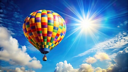 Naklejka premium Vibrant and balloon against a sunny sky, colorful,balloon, party, celebration, inflatable, decoration, vivid, vibrant, clear