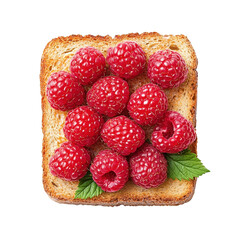 Isolated raspberry toast on a clean white background, highlighting vibrant raspberries on crispy toast. PNG
