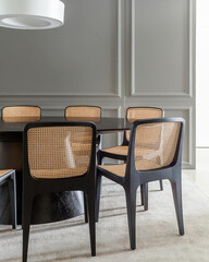 Fototapeta premium A stunning modern home interior featuring sleek furniture, elegant decor, and a minimalist aesthetic. With spacious layouts, natural lighting, and a harmonious color palette, this contemporary living 