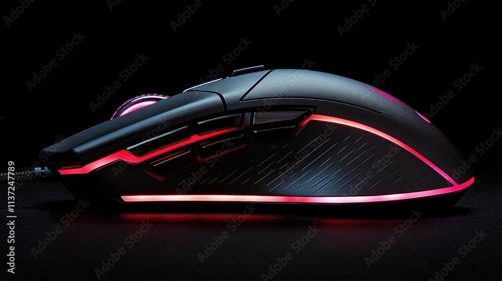 Poster close-up of an ergonomic mouse with a smooth finish and visible control buttons