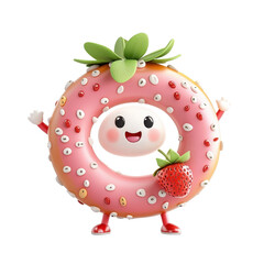 Fototapeta premium 3D cartoon character-style strawberry pretzel, isolated on a white background, whimsical and playful. PNG