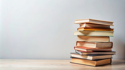 Fototapeta premium Stack of various books on a light background, stack, books, education, knowledge, reading, learning, literature, library