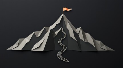 A stylized mountain with a winding path and flag, symbolizing achievement and goals.