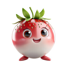 Fototapeta premium 3D cartoon character-style strawberry mochi, isolated on a white background, cute and playful. cutout png