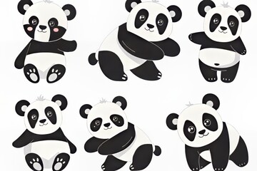 Obraz premium Playful cartoon pandas in various poses, showcasing their adorable expressions.