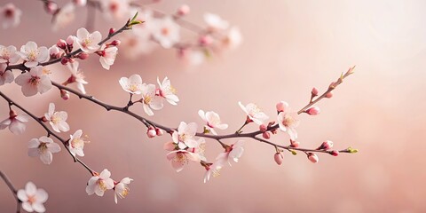 Obraz premium Delicate Blossom Branch with Soft Pink Hue and Tender Buds, a Symbol of Spring's Renewal