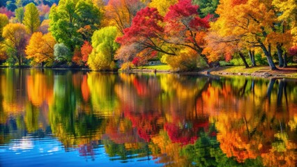 Colorful foliage tree reflections in calm pond water on a beautiful autumn day, autumn, colorful, foliage, trees, reflections, pond