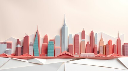 A stylized paper-cut city skyline in pastel colors, showcasing urban architecture.