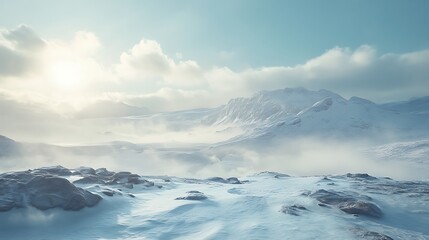 Fototapeta premium Serene Winter Mountain Landscape Under a Cloudy Sky