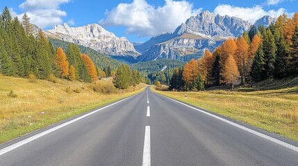 Fototapeta premium Asphalt Road Leading Through Autumnal Alpine Landscape