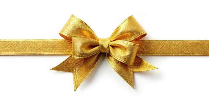 Gold ribbon with a festive bow for gift wrapping or decorations, gold, ribbon, bow, shiny, festive, present