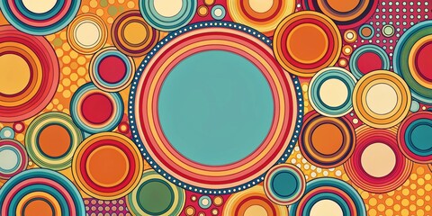 Fototapeta premium Colorful retro style background with overlapping circles, retro, colorful, background, circles, abstract, vibrant, design