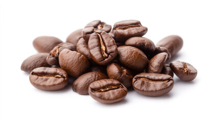 Naklejka premium A pile of coffee beans with the beans spread out on a white background