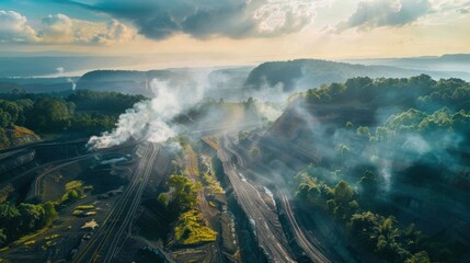 Fototapeta premium Mining Site: A site dedicated to the extraction of minerals like coal, gold, and iron ore, sourced from both underground and surface mines for industrial use. 