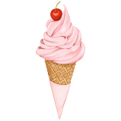 Illustration of Pink Ice Cream Cone