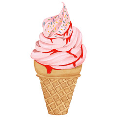 Hand Drawn Strawberry Ice Cream Cone Illustration